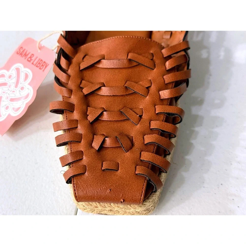 Sam & Libby Asha Espadrille Saddle Brown Woven Huarache Flat Square Toe 7.5 NEW